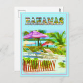 パインターリートロピカルバハマ諸島ビーチシーン ポストカード (正面/裏面)
