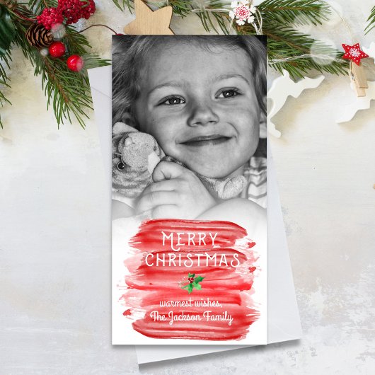 パインターリーレッドウォーター色クリスマスホリー写真 シーズンカード