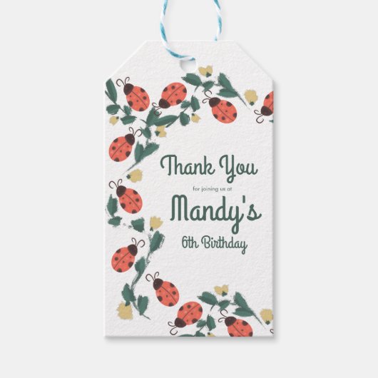 パインターリーレディーバグ誕生日ガーデンパーティー ギフトタグ (正面)