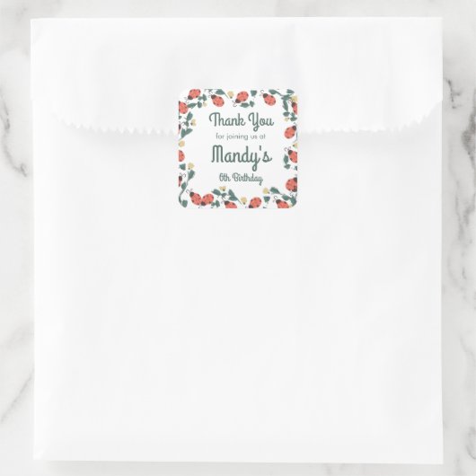 パインターリーレディーバグ誕生日ガーデンパーティー スクエアシール (バッグ)