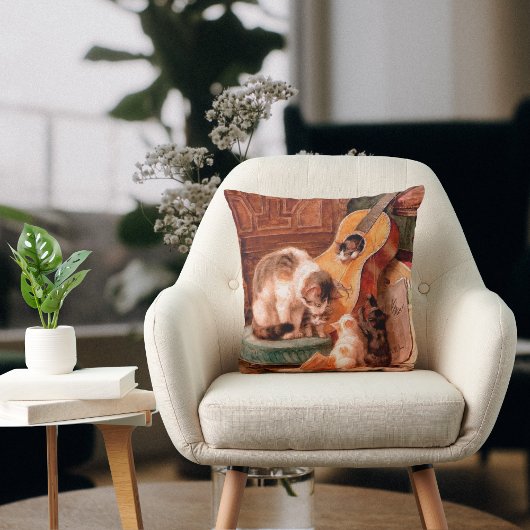 パインターリーヴィンテージアート – 猫とギター クッション