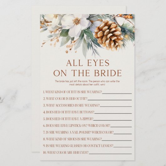 パインツリーアイズオンザブライドブライダルシャワーゲーム 便箋 (正面/裏面)