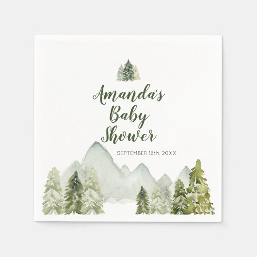 パインツリーアドベンチャーマウンテンベビーシャワーナプキンス スタンダードカクテルナプキン (正面)