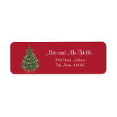 パインツリーウォーターカラークリスマスレッド差出人住所 ラベル (正面)