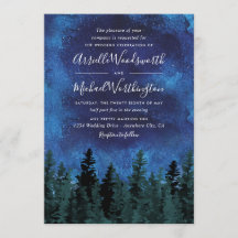 パインツリーウォーターカラー素朴結婚式招待状