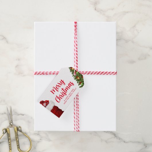 パインツリーカスタム文字テンプレートメリークリスマス ギフトタグ (より糸付き)