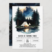 パインツリーキャンプファイア誕生日招待状 招待状 (正面/裏面)