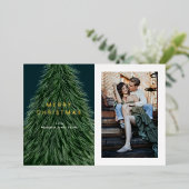 パインツリークリスマスホリデーフォトフォイル招待状 箔招待状 (立ち正面)