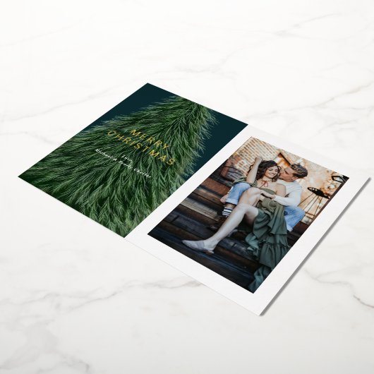 パインツリークリスマスホリデーフォトフォイル招待状 箔招待状 (回転した状態)
