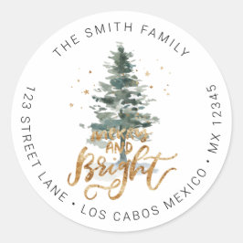 パインツリークリスマスメリー&ブライト差出人住所 ラウンドシール