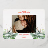 パインツリーコーンメリークリスマスフォトバラ金ゴールド 箔シーズンカード (裏面)