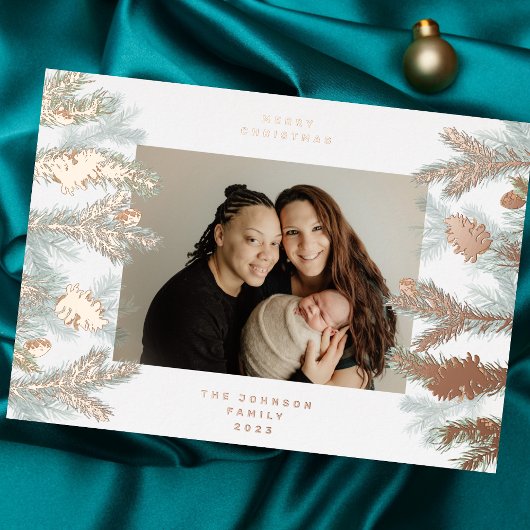 パインツリーコーンメリークリスマスフォトバラ金ゴールド 箔シーズンカード