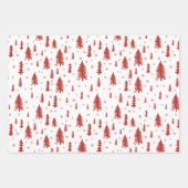 パインツリースノーフレークドゥードルレッドベージュグリーントリオ ラッピングペーパーシート (正面2)