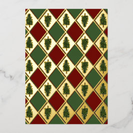 パインツリーズアンドハーレクインフォイルホリデーカード 箔シーズンカード