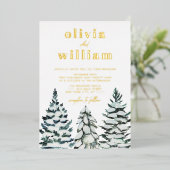 パインツリーズスノー冬クリスマスホリデ結婚ーズ 箔招待状 (立ち正面)