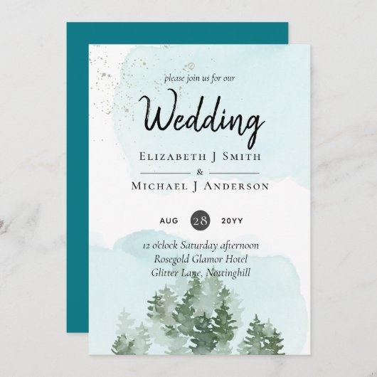 パインツリーズティール（緑がかった色）とセージ結婚ズ (正面/裏面)