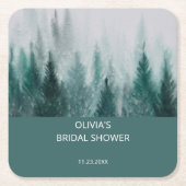 パインツリーフォレストウォーターカラーグリーンブライダルシャワー スクエアペーパーコースター (正面)