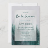 パインツリーフォレストウォーターカラーグリーンブライダルシャワー 招待状 (正面)