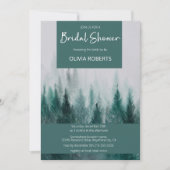 パインツリーフォレストウォーターカラーグリーンブライダルシャワー 招待状 (正面)