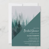 パインツリーフォレストウォーターカラーグリーンブライダルシャワー 招待状 (正面)