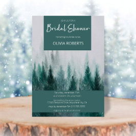 パインツリーフォレストウォーターカラーグリーンブライダルシャワー 招待状