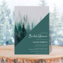 パインツリーフォレストウォーターカラーグリーンブライダルシャワー