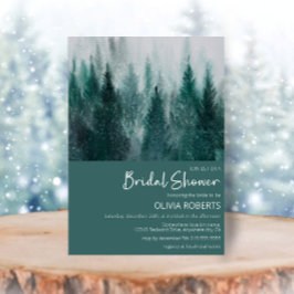 パインツリーフォレストウォーターカラーグリーンブライダルシャワー 招待状