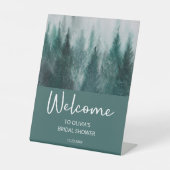 パインツリーフォレストグリーンブライダルシャワーウェルカム 台座サイン (正面)