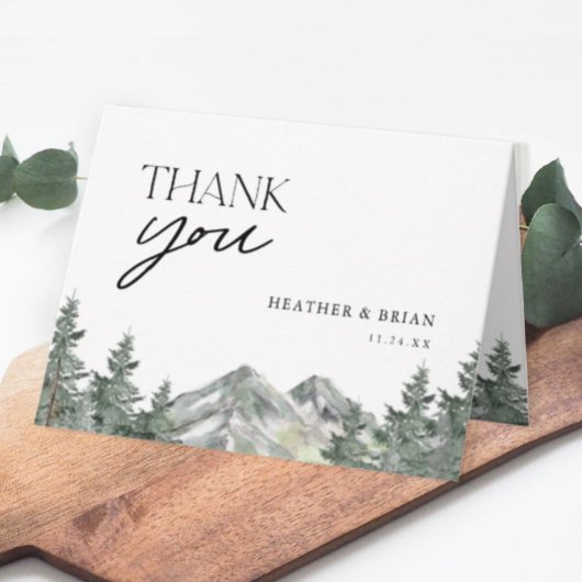 パインツリーフォレストマウンテンテーマ結婚ズサンキュー カード