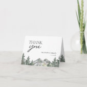 パインツリーフォレストマウンテンテーマ結婚ズサンキュー カード (正面)