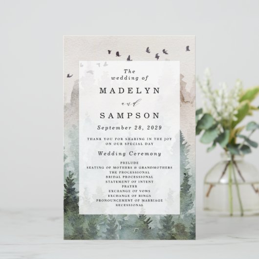 パインツリーフォレスト素朴ウォーターカラー結婚式 プログラム (スタンド正面)