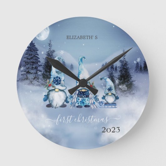 パインツリーフォレス、ブルー格言ホリデイ ラウンド壁時計 (正面)