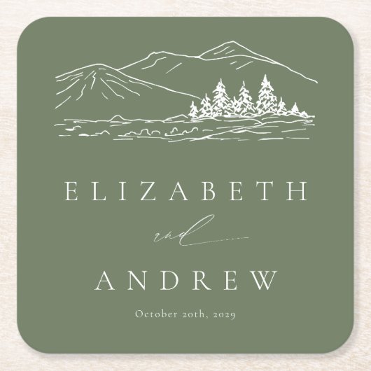 パインツリーフォレ素朴スト山結婚ズ スクエアペーパーコースター (正面)