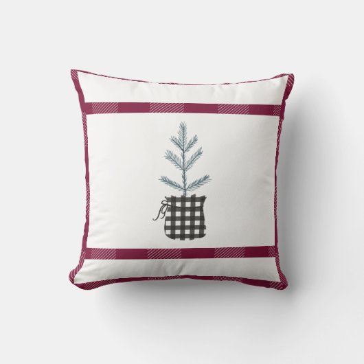 パインツリーブラックレッドホリデーカントリープレイド クッション (正面)
