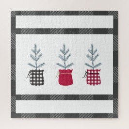 パインツリーブラックレッドホリデーカントリープレイド ジグソーパズル