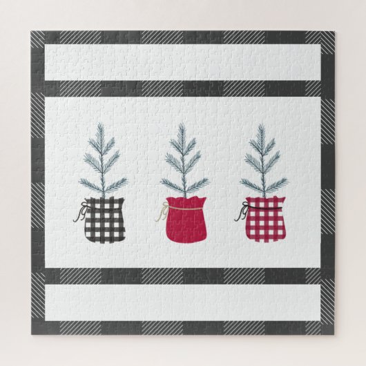 パインツリーブラックレッドホリデーカントリープレイド ジグソーパズル (縦)