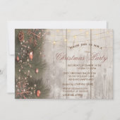 パインツリーブランチオーナメントウッドクリスマスパーティー 招待状 (正面)