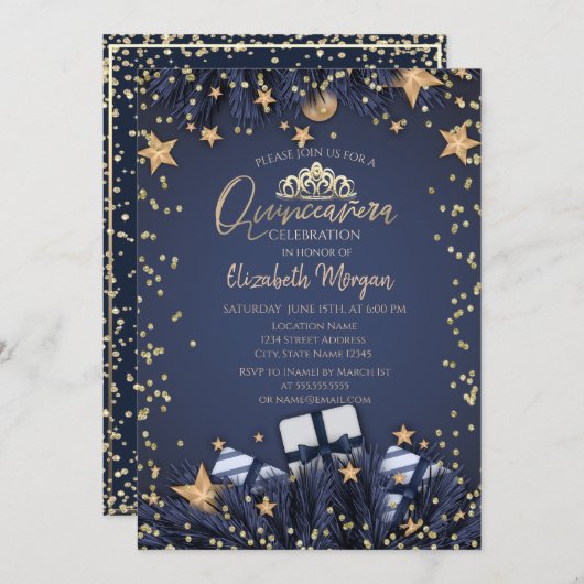 パインツリーブランチ，ダイアモンズネイビーブルーキンセアニラ 招待状 (正面/裏面)