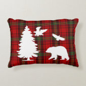 パインツリーベアーイーグルオンレッドブラックタータンチェック アクセントクッション (正面)