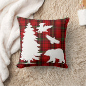 パインツリーベアーイーグルオンレッドブラックタータンチェック クッション (ブランケット)