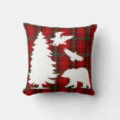 パインツリーベアーイーグルオンレッドブラックタータンチェック クッション (正面)