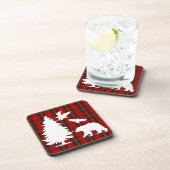 パインツリーベアーイーグルオンレッドブラックタータンチェック コースター (右側)