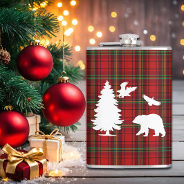 パインツリーベアーイーグルオンレッドブラックタータンチェック フラスク
