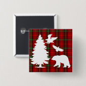 パインツリーベアーイーグルオンレッドブラックタータンチェック 缶バッジ (正面&裏面)