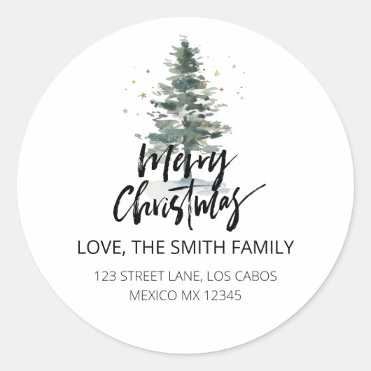パインツリーメリークリスマスホリデイ差出人住所 ラウンドシール (正面)