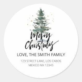 パインツリーメリークリスマスホリデイ差出人住所 ラウンドシール