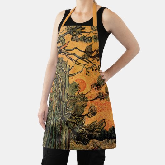 パインツリーレッドスカイ夕日ビンセント・ヴァン・ゴッホ エプロン (インサイチュ)