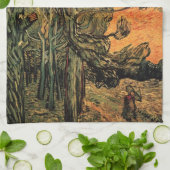 パインツリーレッドスカイ夕日ビンセント・ヴァン・ゴッホ キッチンタオル (折り畳み)