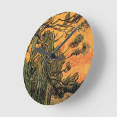 パインツリーレッドスカイ夕日ビンセント・ヴァン・ゴッホ ラウンド壁時計 (傾斜)