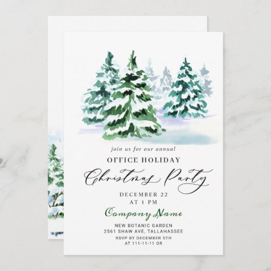 パインツリー企業のクリスマスホリデーパーティー 招待状 (正面/裏面)